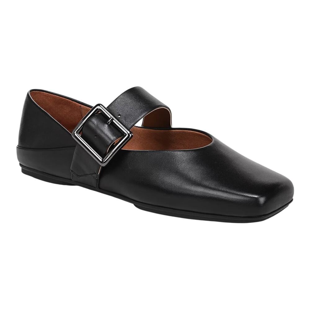 Franco Sarto Women's Oakes Leather Square Toe Ballerina Flats Black Size 10